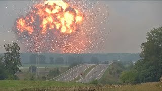 Massive explosion at Ukrainian military ammunitions depot [upl. by Odracir]