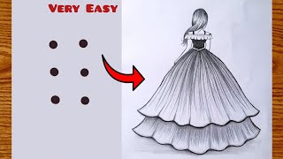 How to draw a Girl From Points Easy Girl drawing with Beautiful DressEasy Trick For Beginners [upl. by Nauqan127]