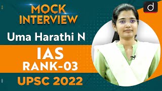 Uma Harathi N Rank03  UPSC CSE 2022  English Medium  Mock Interview  Drishti IAS English [upl. by Nesilla237]