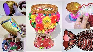 10 Beautiful Flower Vase For Home Decoration  Easy DIY with Plastic Bottle and Paper [upl. by Adner]