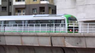 Testing  Green Namma Metro running parallel to Indian railways near Mantri Square [upl. by Dahs308]