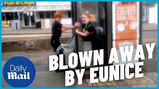 Eunice Storms high winds blow away locals in Cornwall [upl. by Etoile]