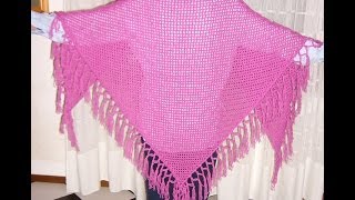 Scialle a filet con frange alluncinetto  Crochet fringed shawl tutorial ENG SUB parte 22 [upl. by Hilar]