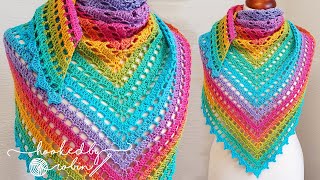 Crochet Eyelet Triangle Shawl Tutorial  FAST amp EASY [upl. by Melodie]