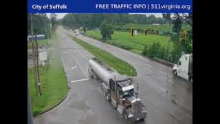 Tractor Trailer Driver Drifts Info Ditch And Flips Over In Suffolk VA [upl. by Naldo]