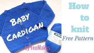 How to knit a BABY CARDIGAN  VNeckampRaglan  TeoMakes [upl. by Aitnahc]