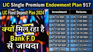 LIC Single Premium Endowment Plan 917  LIC Fixed Deposit Plan 2024  Best Lumpsum Investment [upl. by Anamor116]