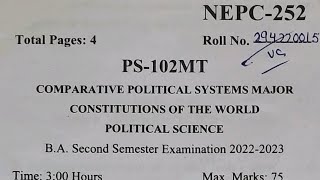 PREVIOUS QUESTION PAPER BA SECOND SEM SDSUV COMPARATIVE POLITICAL SYSTEM CONSTITUTION OF THE WORLD [upl. by Verras]