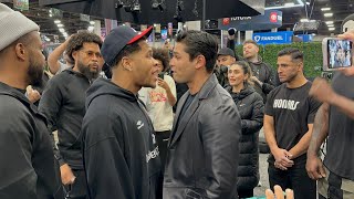 Ryan Garcia SHOVES Devin Haney massive chaos ensues in Las Vegas boxing face off [upl. by Ynnavoig]