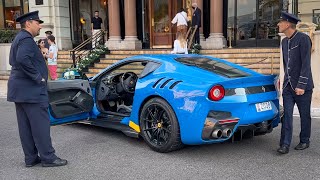 SUPERCARS Monaco 2022  Ferrari SF90 F12 TDF 488 Pista 812 SF 458 Speciale x2 Porsche 918 GT3 [upl. by Ahsihat926]