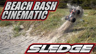 FIRST RUN WITH MY NEW TRAXXAS SLEDGE AND I LOVE IT BEACH BASH AND CINEMATIC [upl. by Adnawt]