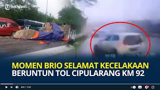 Momen Honda Brio Selamat Kecelakaan Beruntun Tol Cipularang KM 92 hanya Terserempet Truk Rem Blong [upl. by Corby]