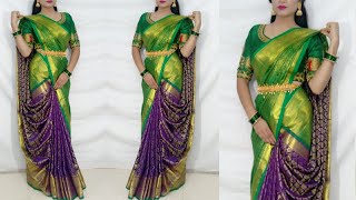 Festival Saree Draping StyleSaree wearing new elegant way to look More beautifulSaundaryaa [upl. by Atiuqam378]