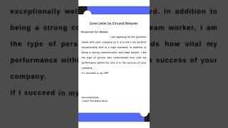 Cover Letter for Cv and resumes 👍👍shorts ytshorts coverletter job [upl. by Helgeson]