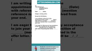 Joining Letter Application for Hospital  Letter for Joining a Hospital [upl. by Tybald100]