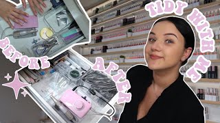 ORGANIZE MY HOME NAIL SALON with me  PART 2🧼🫧 Satisfying DESK amp DRAWERS Tidying💕 [upl. by Karie]