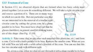 NCERT Class X Surface Area and Volume introduction Frustum of a Cone with examples [upl. by Yxor]