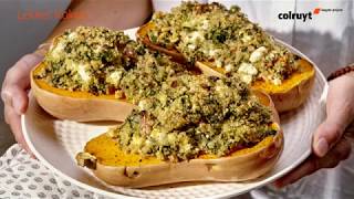 Recept Gevulde butternut met quinoa spinazie en feta  Colruyt [upl. by Ester]