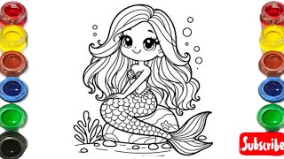 Cute Mermaid Drawing for kids Painting amp Coloring for kids Toddlers  Lets Draw Togetherkidsart [upl. by Edasalof]