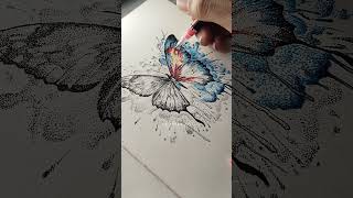 Drawing Butterfly using Stippling Technique with color [upl. by Deppy]