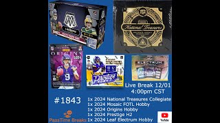 1201  2024 NATIONAL TREASURES MOSAIC  5 Box Hobby Mix 1843 LIVE BREAK [upl. by Eob]