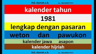 kalender 1981 lengkap pawukon  weton  pasaran kalender jawa  hijriah [upl. by Dessma]