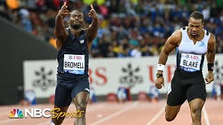 Trayvon Bromell takes down legend Yohan Blake for 100m Diamond League championship  NBC Sports [upl. by Eirrotal]