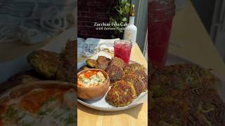 ZucchiniFeta Cakes with Harissa Tzatziki  MediterraneanInspired Summer Recipe shorts [upl. by Jemmy192]