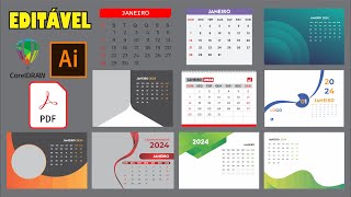 Calendário 2024 editavel para CorelDRAW Adobe Illustrator e em PDF [upl. by Clayborn531]