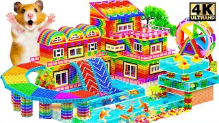 How To Make Rainbow Villa Modern Has Swimming Pool And Water Slide From Magnet World  ASMR Video [upl. by Janek]