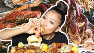 JUICY SEAFOOD BOIL MUKBANG Lobster King Crab Legs Mussels Clams amp MORE [upl. by Pike]