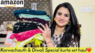 Diwali Special Amazon Kurta Set Haul Embroidered Kurta Pant With Dupatta Set Cotton Kurta Palazzo [upl. by Pattin]