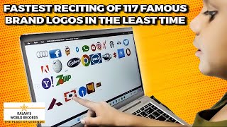 Fastest Recitation of 117 Famous Brand Logos  World Record by Young Genius [upl. by Aerdnuahs]