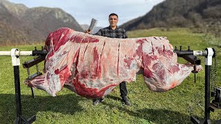 Cooking Shawarma From A Whole 100kg BULL On A Spit A Grand Dish For All Children [upl. by Aihn628]