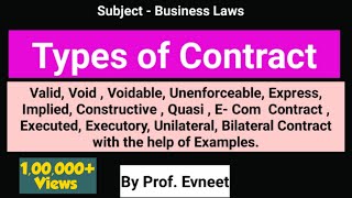 Types of Contract  Types of Contract CA Foundation  Types of Contract in Indian Contract Act 1872 [upl. by Acirt35]