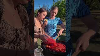 Borscht from Beef Ribs on Wood Aromatic and Real Taste of Country Lifecooking asmr garden food [upl. by Sella]