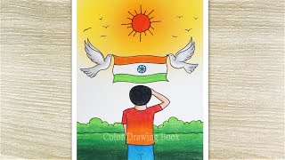 Independence Day Poster Drawing  Independence Day Drawing easy Steps  15 August Drawing [upl. by Juna]