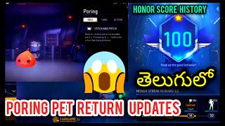 Poring Pet Details in telugu I Honor score history I Freefire Max I Answers to Subscribers comments [upl. by Rairb]