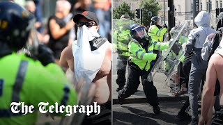 FarRight groups clash with police as unrest spreads across UK [upl. by Argella]