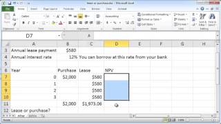 Excel 2010 Buy versus lease calculation [upl. by Leumas]