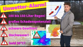 UPDATE Unwetterwarnungen ausgedehnt JETZT höchste Warnstufe LILA Pegel schießen rauf Gewitter [upl. by Fariss]