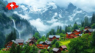 Wengen SWITZERLAND  Walking in the Rain 🇨🇭 Most Beautiful Villages in Switzerland 4K [upl. by Kori824]