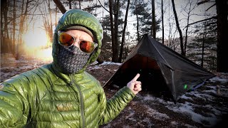 The Best Tarp Setup EVER  Winter Camping Overnighter With A Square Tarp [upl. by Amaris]