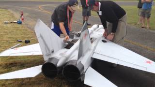 Worlds Largest Mig 25 RC Scale Twin Turbine Jet Powered model airplane Starting Up [upl. by Celene]