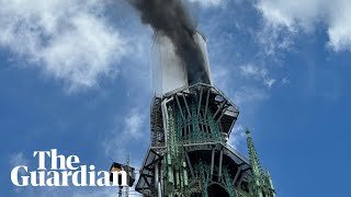 Rouen’s cathedral spire on fire during renovation work [upl. by Candra]