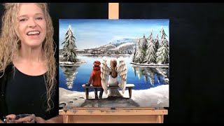 Learn How to Draw and Paint quotANGEL BY YOUR SIDEquot with Acrylics  Paint and Sip at Home Art Tutorial [upl. by Adikam620]