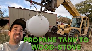 We Build a WOODSTOVE from a FREE Propane TANK Backyard DIY [upl. by Hasheem]