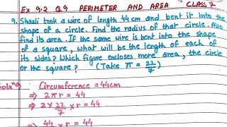 Q9 Ex 92 Perimeter and area Class 7 Maths Ex 92 Qno9 Perimeter and area Class 7 Math new book [upl. by Ahgem]