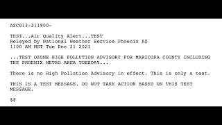 Rare Test Message on NWS Website for Maricopa County Arizona [upl. by Sherl]