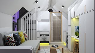 TINY ATTIC APARTMENT 183sqft  17sqm MICRO APARTMENT TOUR   SPACE SAVING IDEAS  NEVER TOO SMALL [upl. by Yrrok]